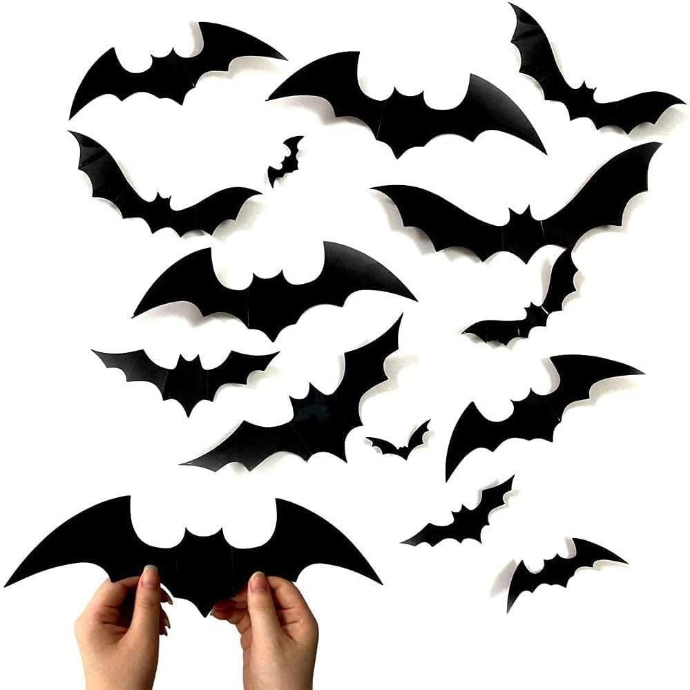 12-Pack Halloween 3D Black Bat & Spider Wall Stickers - 3D Decorations for Spooky Atmosphere