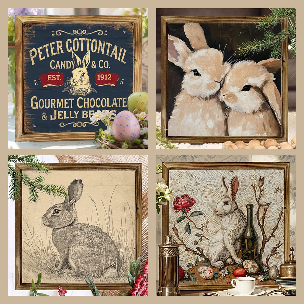 Easter Collection Wooden Bunny & Egg Photo Frame Sign  Tabletop Decor for Easter Party Decorations