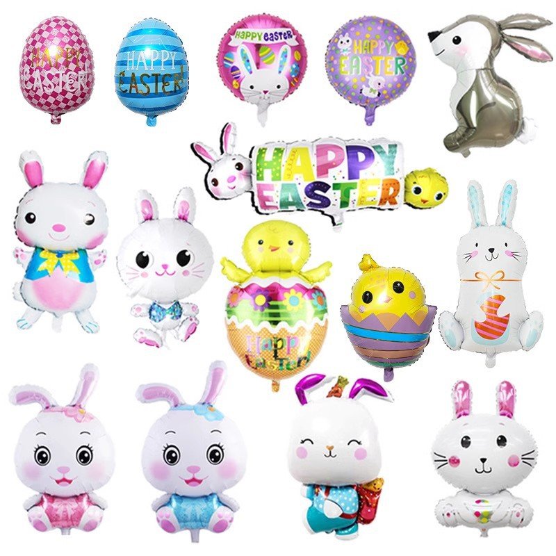 Easter Foil Balloons - Egg, Bunny, Chick & Betsy Rabbit Cartoon Shapes Party Decorations for Easter Celebrations