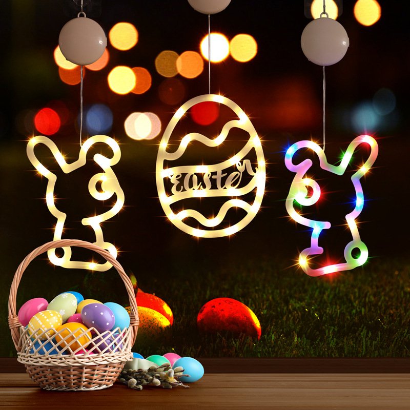 Easter LED Light-Up Egg & Bunny Suction Cup Hangers  Festive Ambience Decor for Indoor Windows & Displays