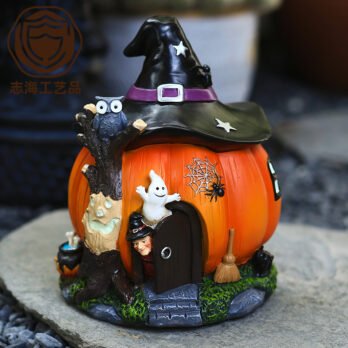 Glow Witch Pumpkin House Resin Ornament – Halloween Garden Decor & Festive Gift