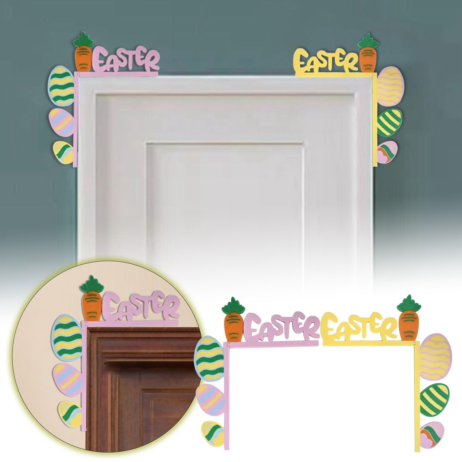 Happy Easter Door Corner Decor Colorful Egg & Carrot Wooden Crafts Fun Home Door Frame Ornaments