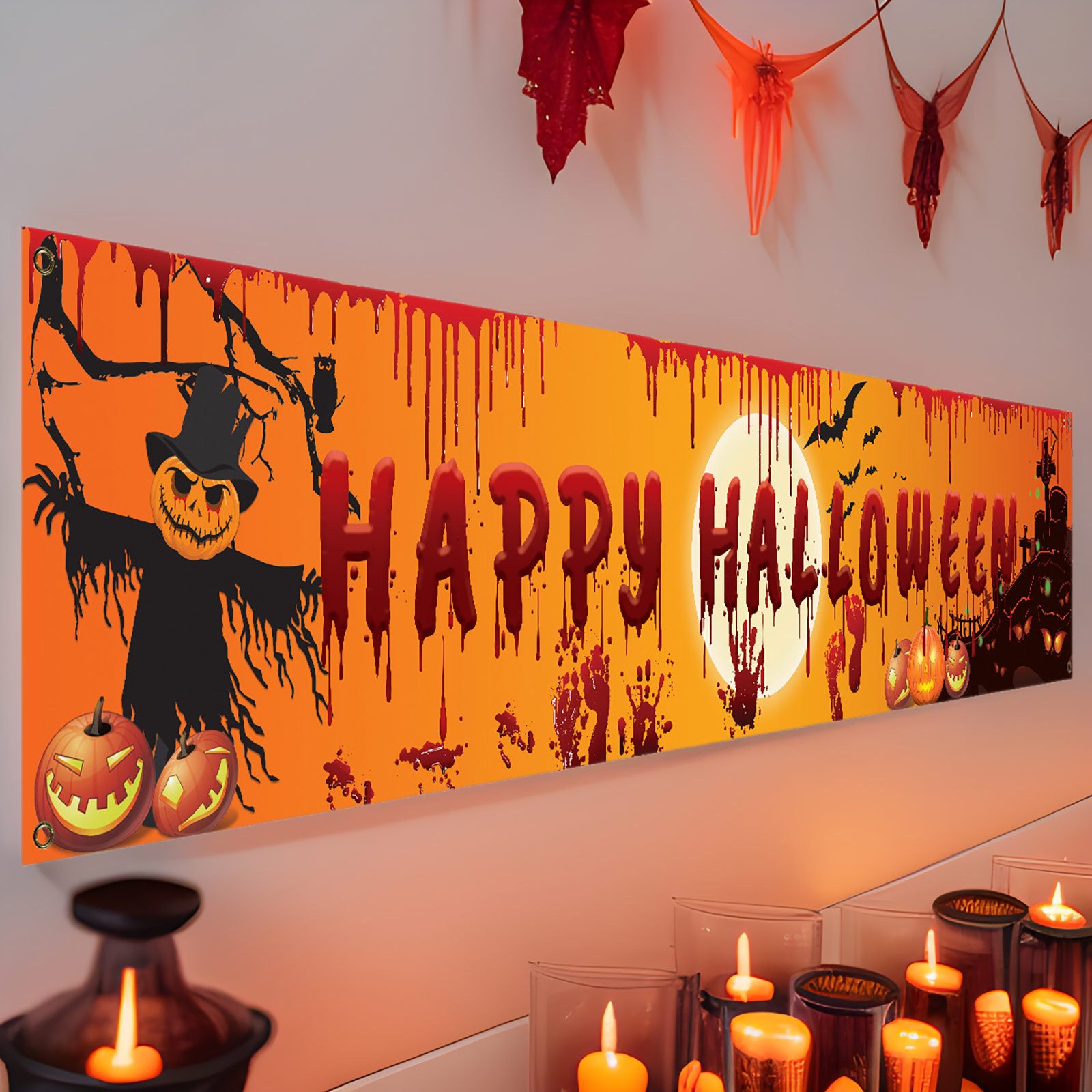 Happy Halloween Party Banners & Courtyard Pull Flags - Backdrop Decorations for Spooky Celebrations