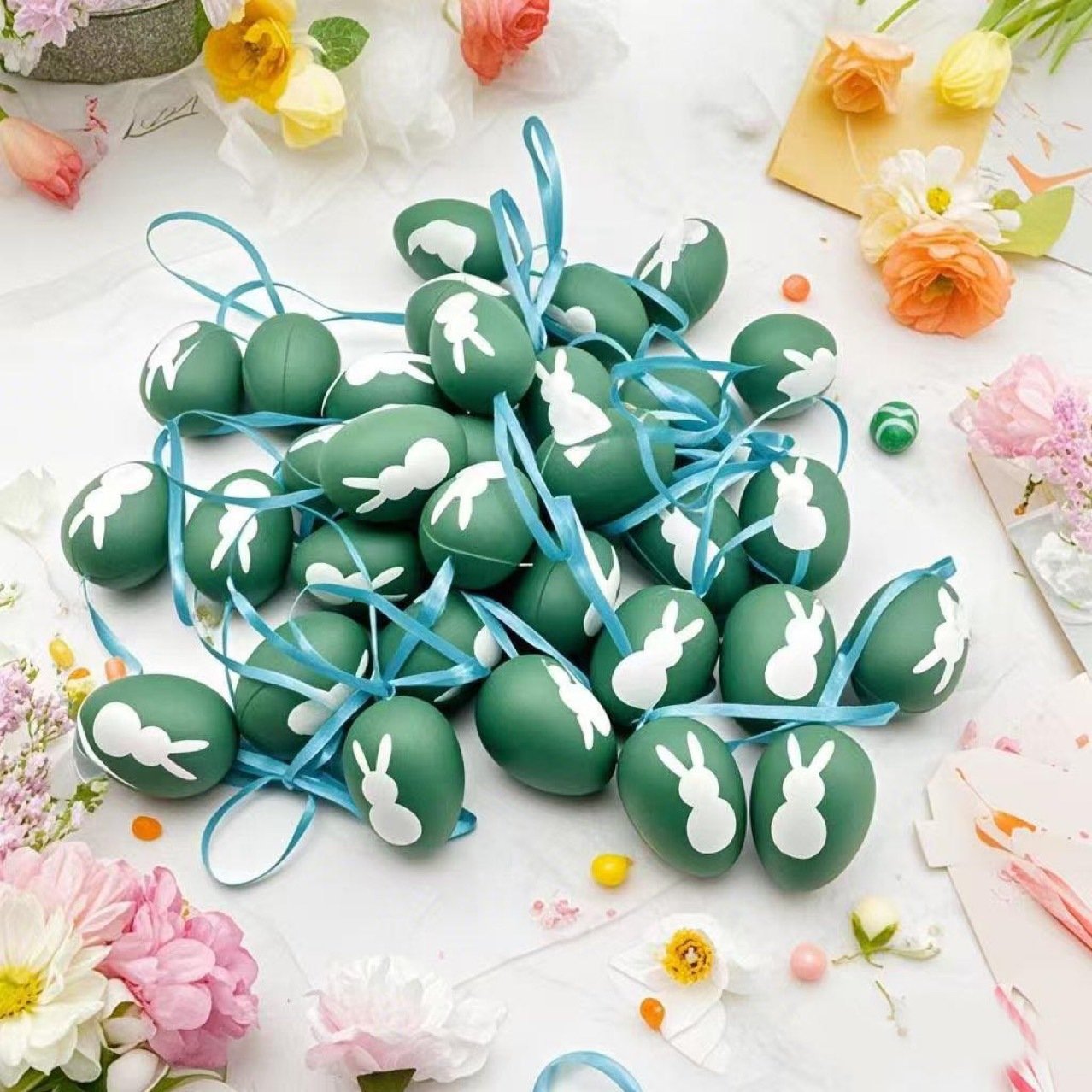 4cm Easter Plastic Matte Hand-Painted Eggs  Festival Party & Home Hanging Decorations