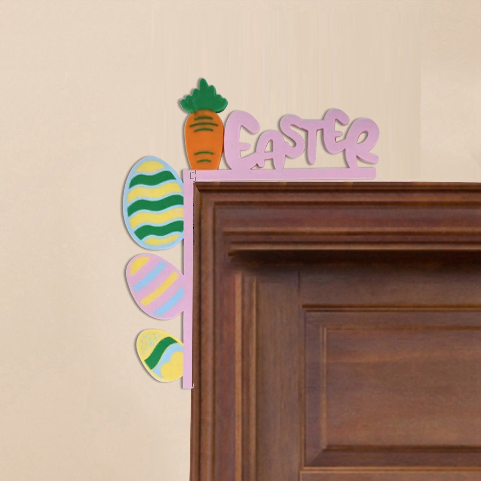 Happy Easter Door Corner Decor Colorful Egg & Carrot Wooden Crafts Fun Home Door Frame Ornaments - Image 4