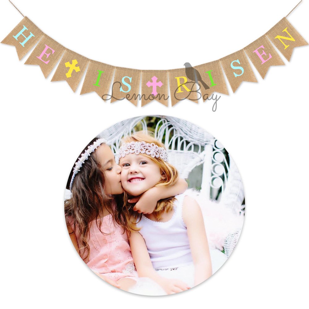 He Is Risen Easter Burlap Banner Cross Flag for Baptism Party Decorations - Image 3