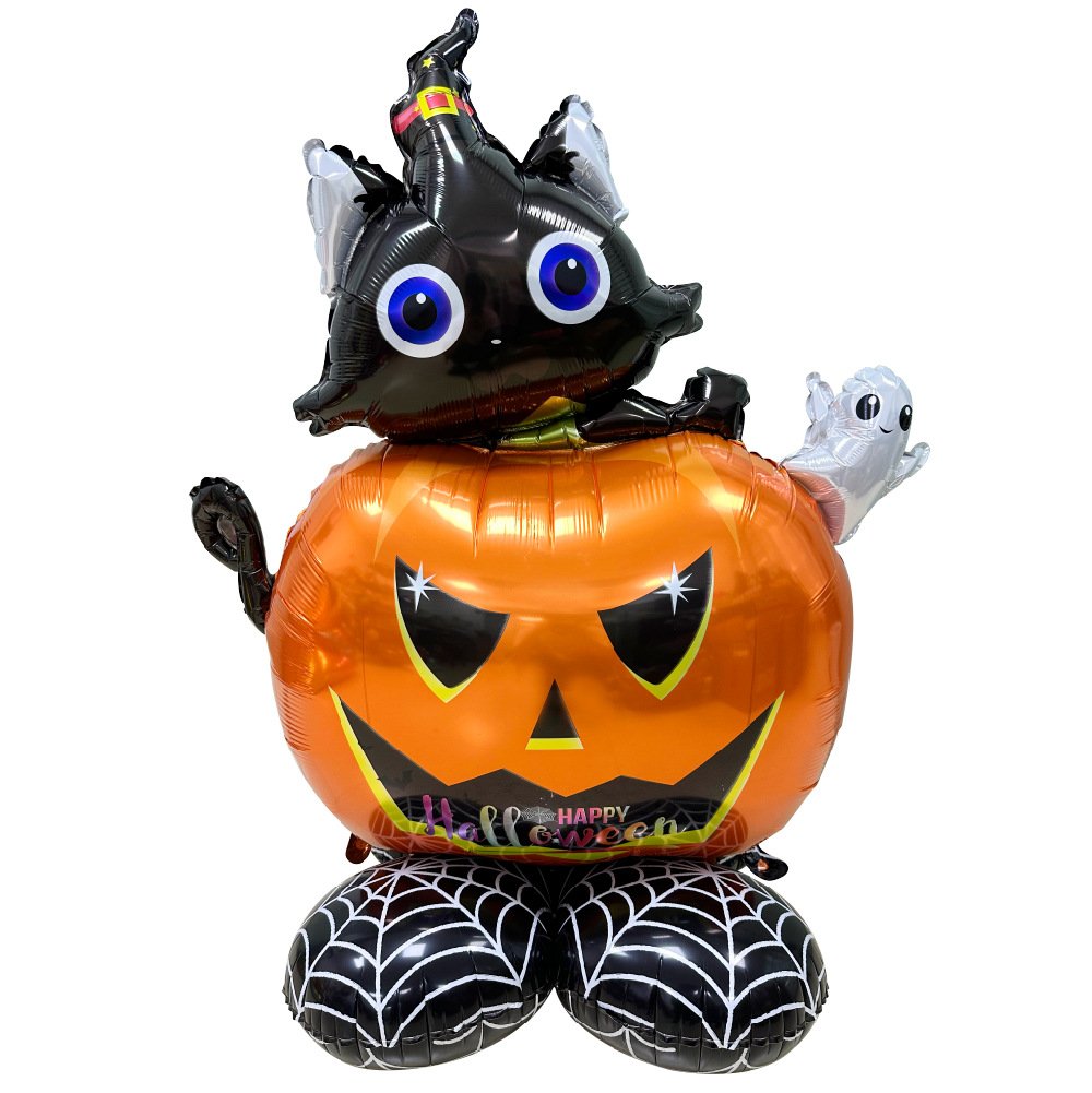 New 4D Halloween Pumpkin Balloons – 3D Inflatable Column Decorations with Foil Balloon Bases (Self-Standing)