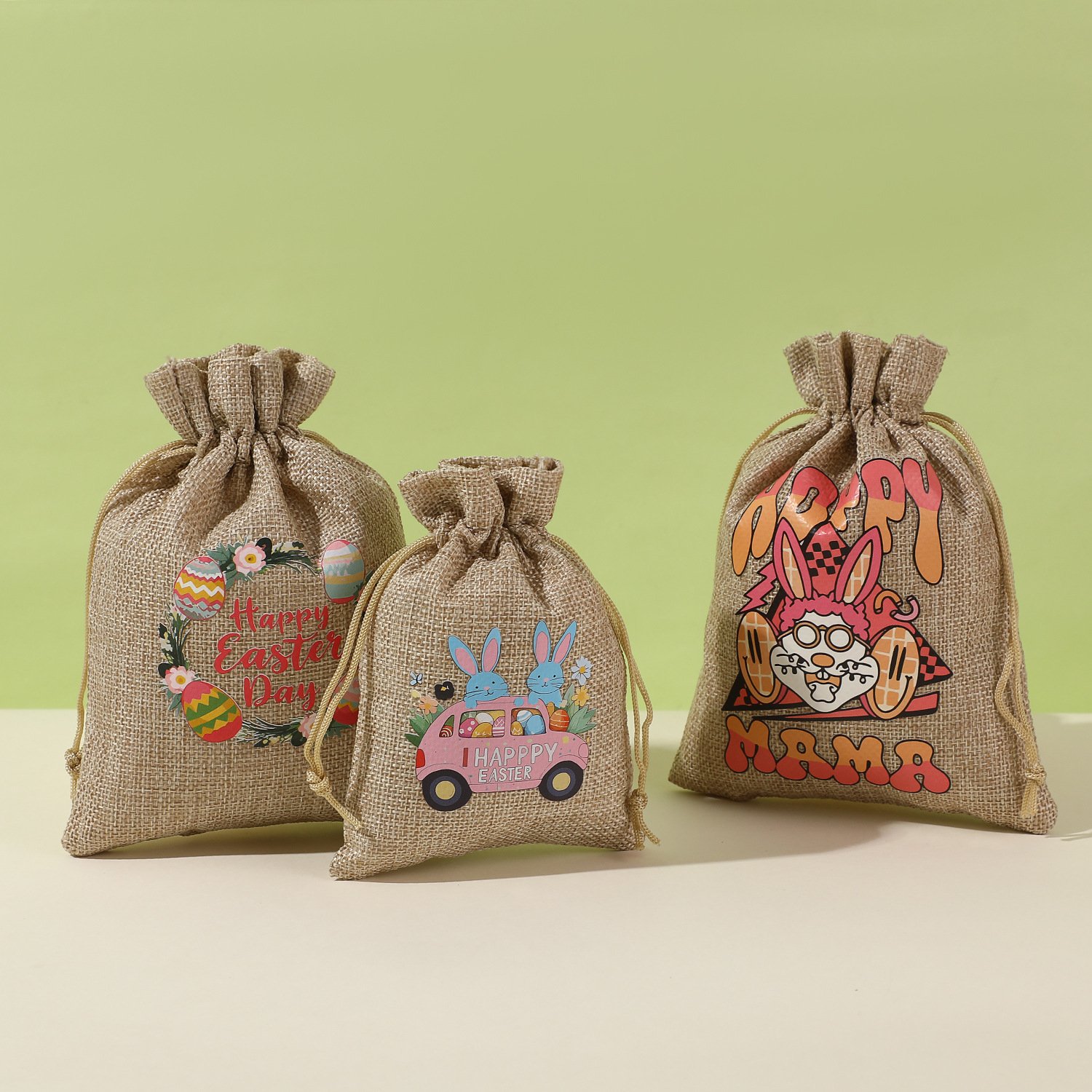 New Easter Burlap Bags  Heat-Pressed Drawstring Storage Bags  Drawstring Gift Packaging Bags