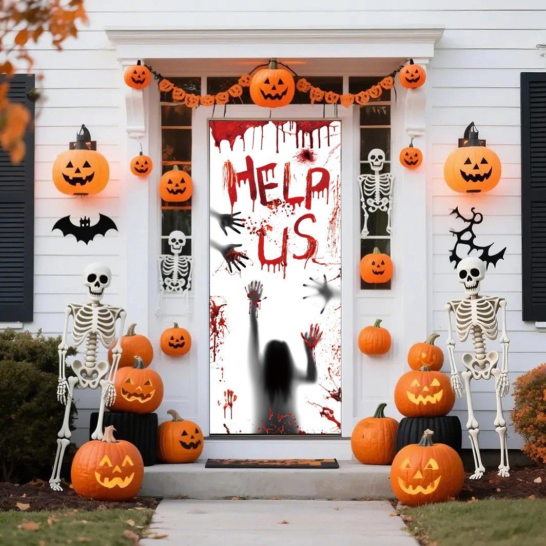 New Large-Sized Bloody Door Curtain & Window Decals Horror-Themed Halloween Party Decorations for Window Displays - Image 7