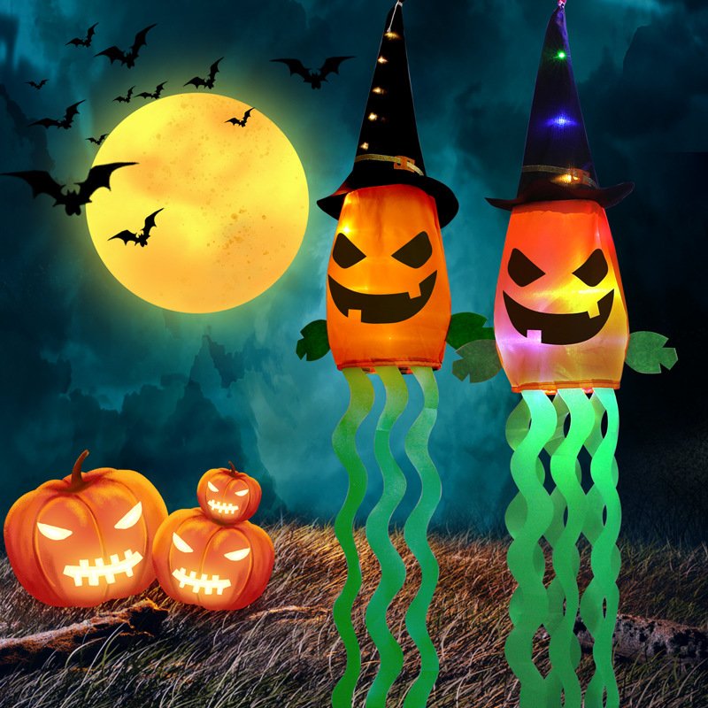 Halloween LED color lights, skeleton wind (wind tube) bats, floating banners, pumpkin battery-powered lights - (horror atmosphere decorative lights) - Image 4