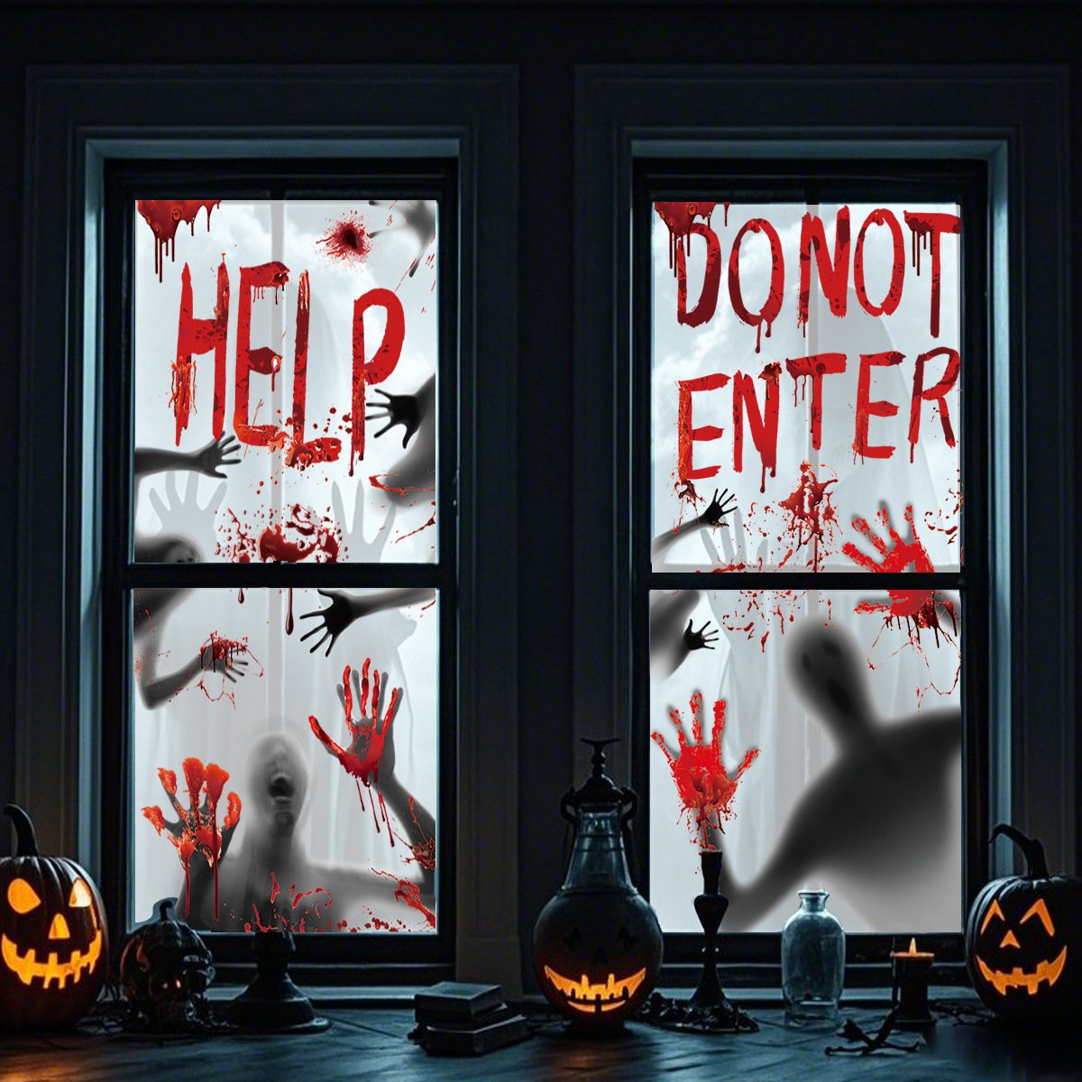 New Large-Sized Bloody Door Curtain & Window Decals Horror-Themed Halloween Party Decorations for Window Displays - Image 2