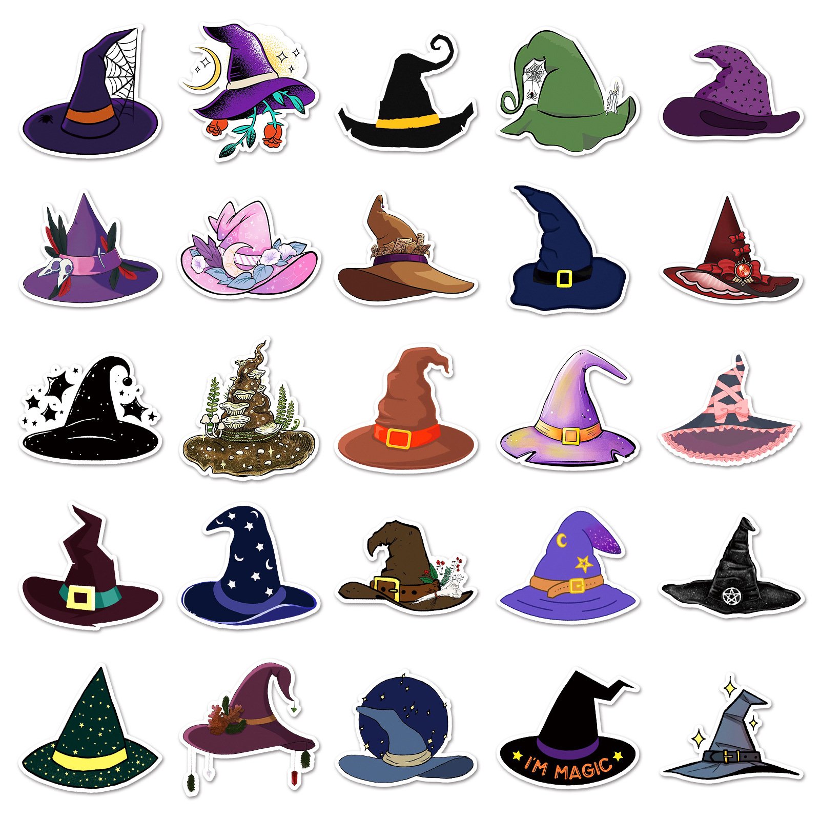 50-Pack Witch Hat Doodle Stickers – Cute Cartoon Decals for Water Bottles, Phones & Travel Luggage. - Image 4