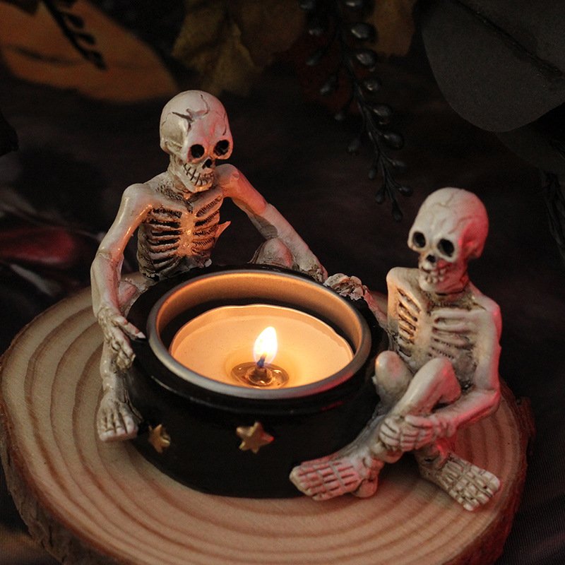 Halloween Decorations Witch and Skull Resin Candlestick Ornaments, Party Tabletop Craft Decorations - Image 5