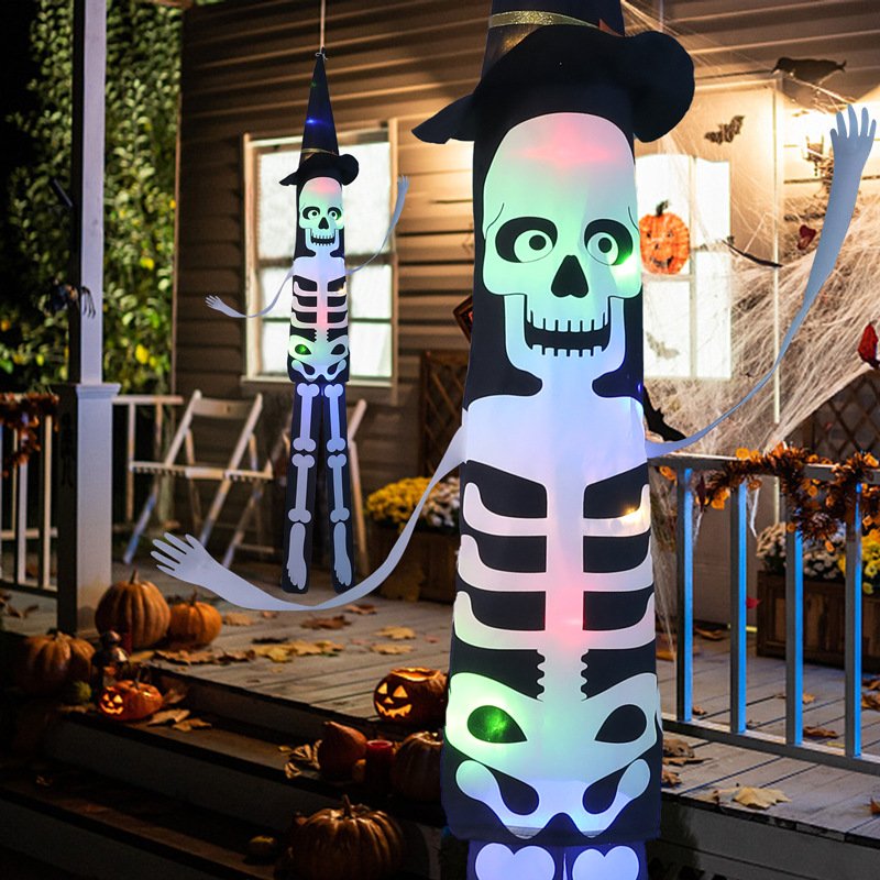Halloween LED color lights, skeleton wind (wind tube) bats, floating banners, pumpkin battery-powered lights - (horror atmosphere decorative lights) - Image 5