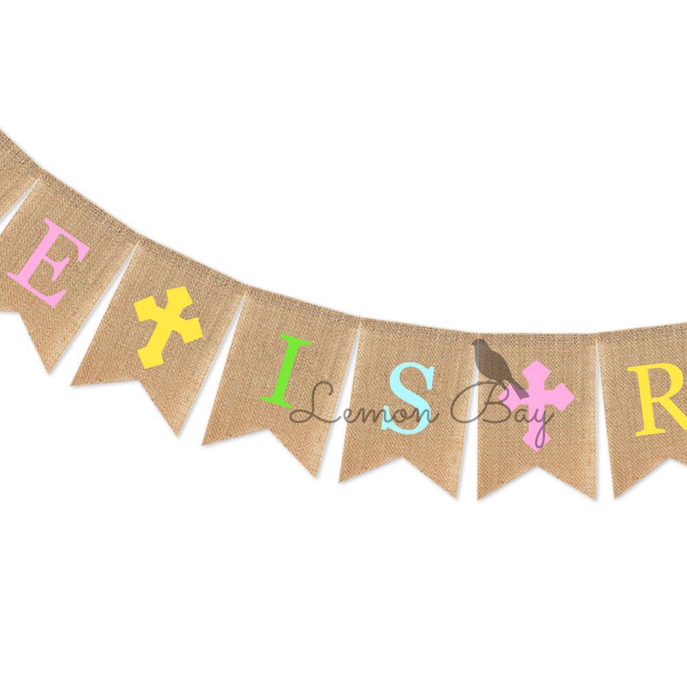 He Is Risen Easter Burlap Banner Cross Flag for Baptism Party Decorations - Image 5