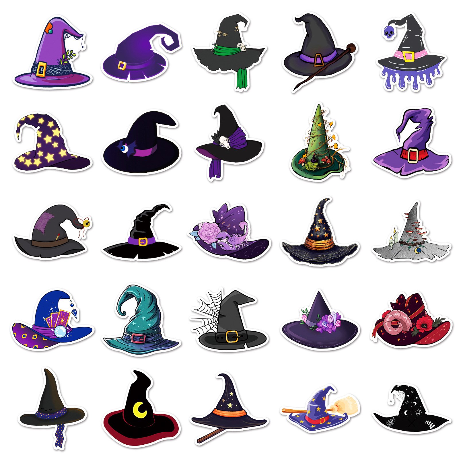 50-Pack Witch Hat Doodle Stickers – Cute Cartoon Decals for Water Bottles, Phones & Travel Luggage. - Image 5
