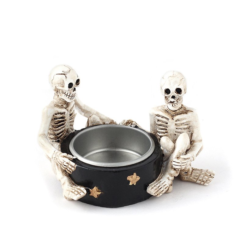 Halloween Decorations Witch and Skull Resin Candlestick Ornaments, Party Tabletop Craft Decorations - Image 2