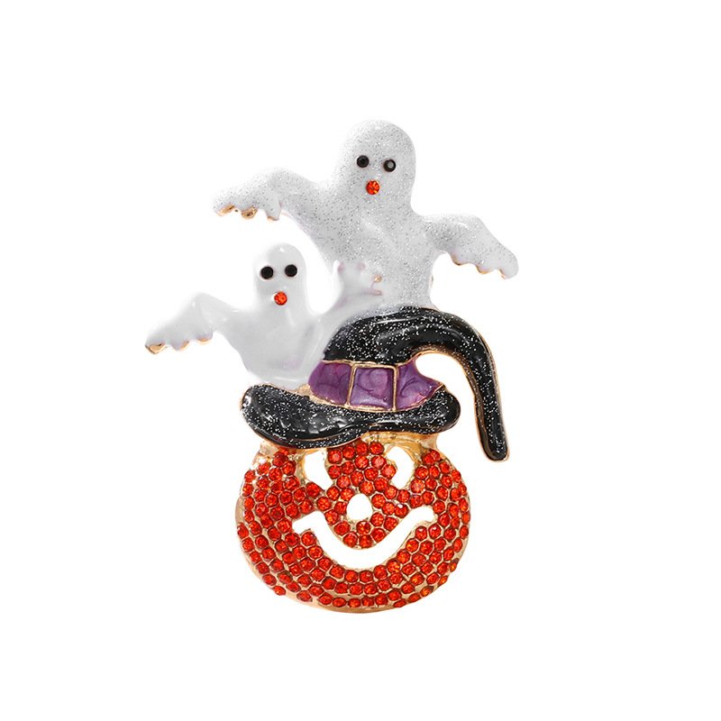 Halloween White Ghost & Pumpkin Brooches – Full Rhinestone Decorative Pins for Women's Festive Gifts - Image 3