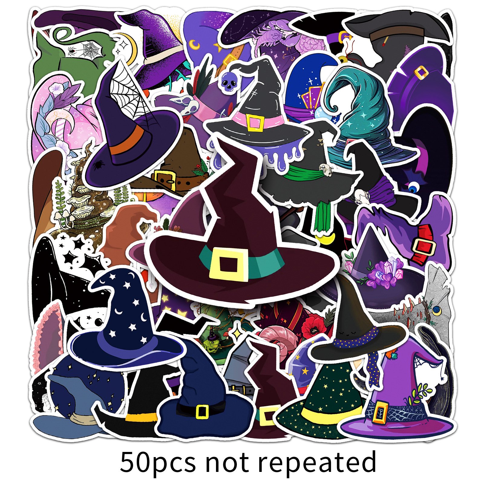 50-Pack Witch Hat Doodle Stickers – Cute Cartoon Decals for Water Bottles, Phones & Travel Luggage. - Image 6