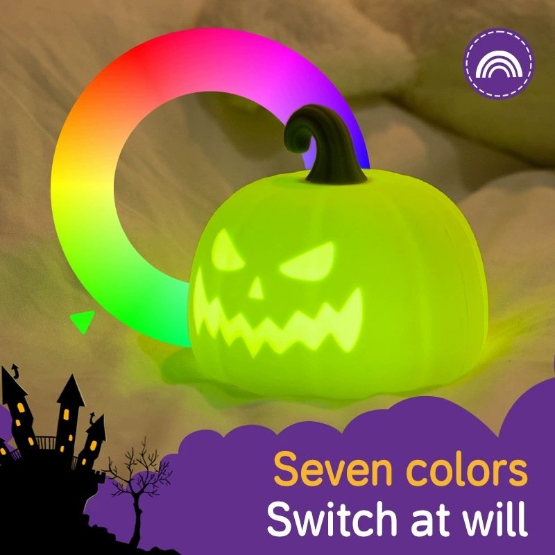 New Silicone Pumpkin Pat Night Light – Eye-Protective Bedside Lamp for Easter & Halloween Colorful Decor