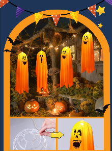 Ghost Festival Glow-in-The-Dark Ghost LED String Lights – Halloween Outdoor Courtyard Tree Decorations