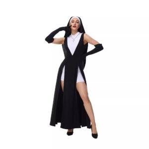 Halloween Adult Nun Dress with Cross & Virgin Mary Design  Dark Gothic Performance Outfit for Easter Cosplay