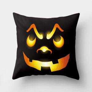 Halloween Home Decor Cotton Linen Throw Pillow – 3D Scary Pumpkin Design for Housewarming Gifts