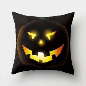Halloween Home Decor Cotton Linen Throw Pillow – 3D Scary Pumpkin Design for Housewarming Gifts