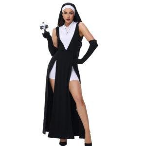 Halloween Adult Nun Dress with Cross & Virgin Mary Design  Dark Gothic Performance Outfit for Easter Cosplay