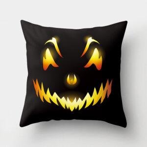 Halloween Home Decor Cotton Linen Throw Pillow – 3D Scary Pumpkin Design for Housewarming Gifts