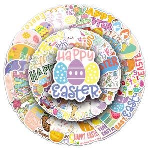 50pcs Easter Doodle Stickers Cute Cartoon Festival Decor Stickers for Phones, Water Bottles & Luggage