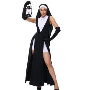 Halloween Adult Nun Dress with Cross & Virgin Mary Design  Dark Gothic Performance Outfit for Easter Cosplay
