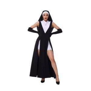 Halloween Adult Nun Dress with Cross & Virgin Mary Design  Dark Gothic Performance Outfit for Easter Cosplay