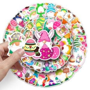 54-Piece Easter Gnome Doodle Stickers Custom Cartoon Festival Creative Decor for Phone Cases & Luggage
