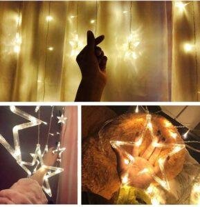 LED Star and Moon Curtain Lights Decorative Lights Solar-Powered Remote-Controlled Star Lights Outdoor Camping String Lights Colorful Lights