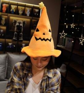 New Electric Pumpkin Hat for Halloween – Plush Light-Up Costume Prop for Parties