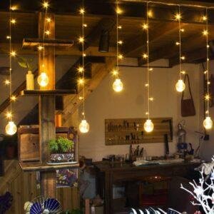 LED Star and Moon Curtain Lights Decorative Lights Solar-Powered Remote-Controlled Star Lights Outdoor Camping String Lights Colorful Lights