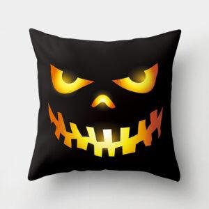 Halloween Home Decor Cotton Linen Throw Pillow – 3D Scary Pumpkin Design for Housewarming Gifts