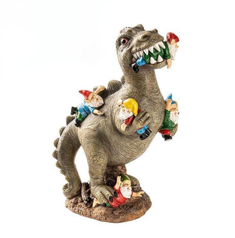 Dinosaur Eating Gnome Elder Resin Ornament, Home & Office Desktop, Outdoor Garden Decorative Craft