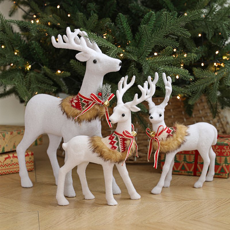 Large-Sized White Reindeer Ornament with Bowknot & Bells - Christmas Mall Window Display Decor