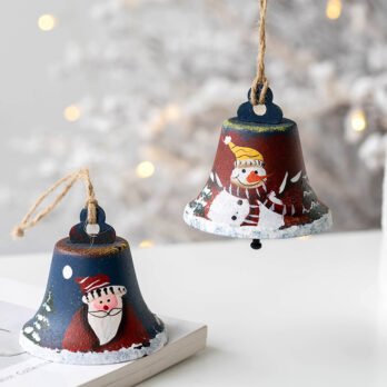 Rustic American Vintage Iron Christmas Bell Hangers Santa & Snowman Bells to Deck the Halls!
