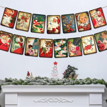 Victorian - Style Christmas Decor Festive Streamers, Santa & Reindeer Banners for Holiday Setups