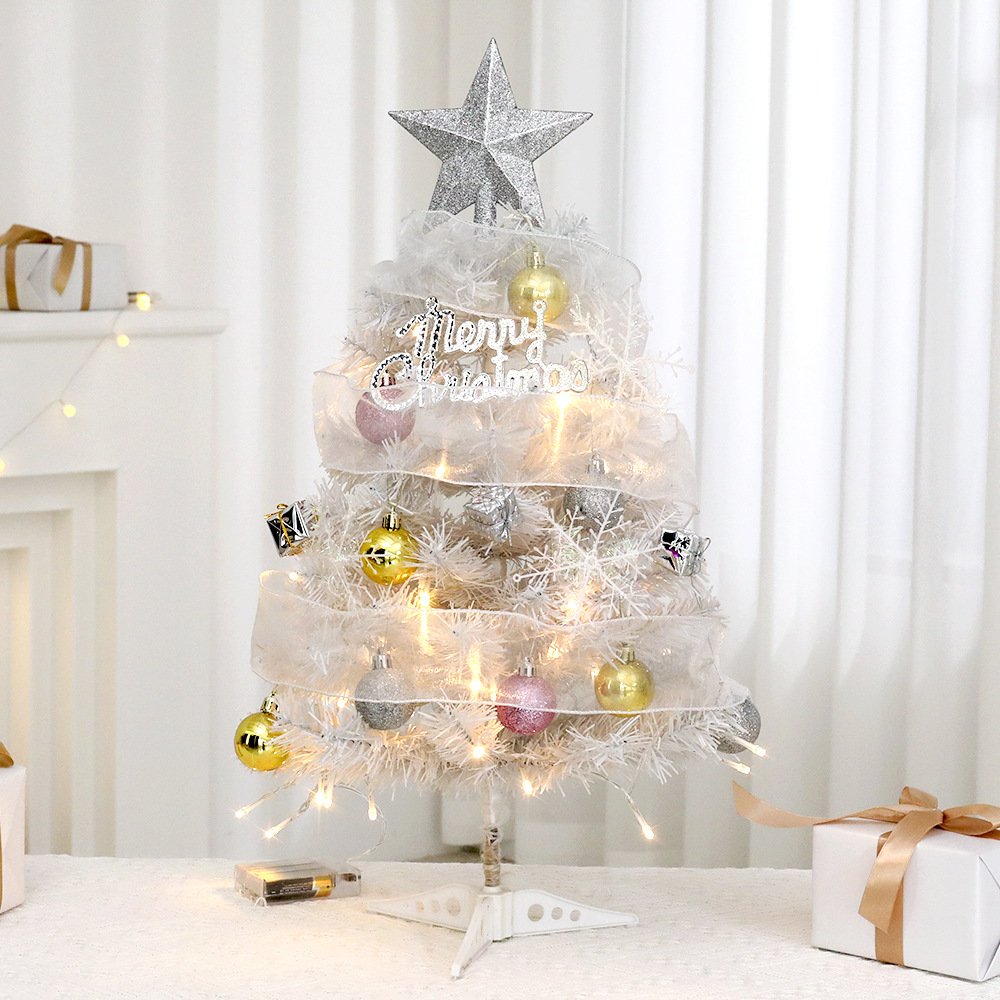45cm60cm White Pre-Lit LED Tabletop Christmas Tree  Mini Artificial Christmas Tree for Window & Home Decor