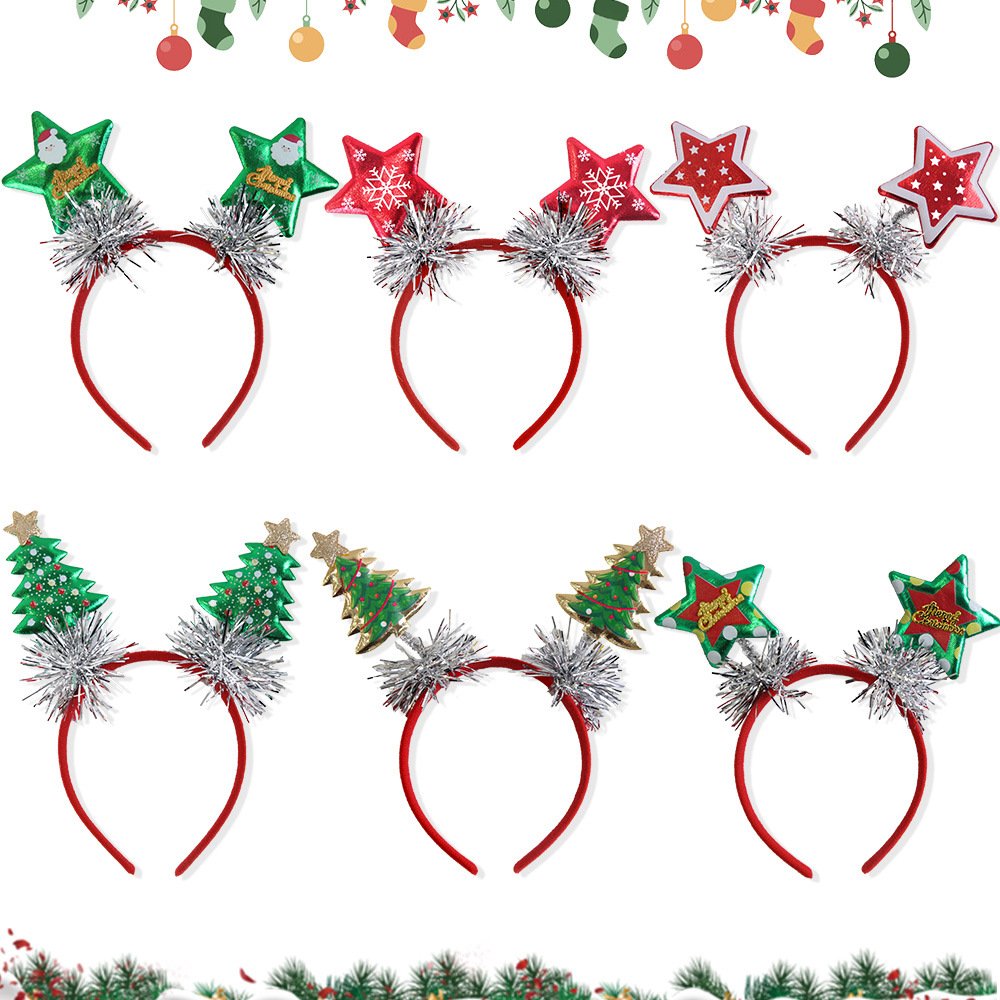 Christmas decorations: shiny cloth five-pointed star Christmas tree headband, children's Christmas performance headdress, star streamer headband
