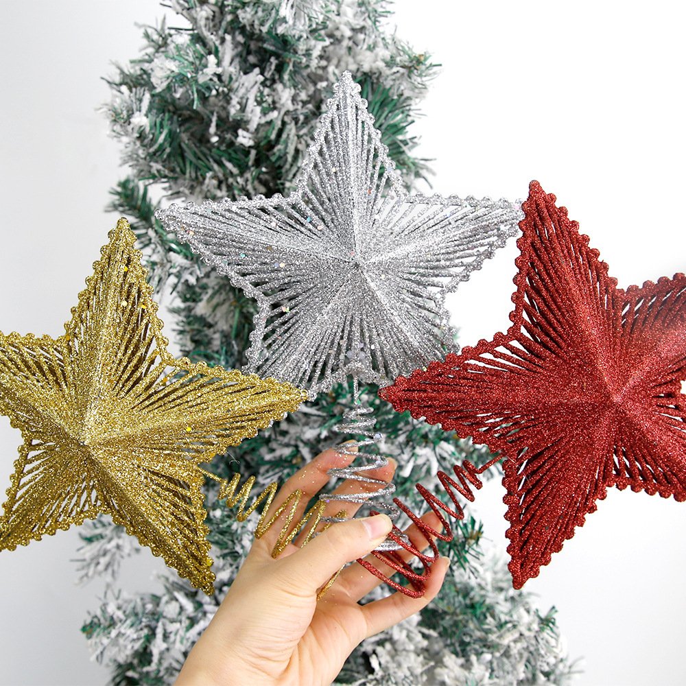 Cross-border new Christmas tree top five-pointed star hollowed-out radiating three-dimensional star tree top scene decoration Christmas ornaments