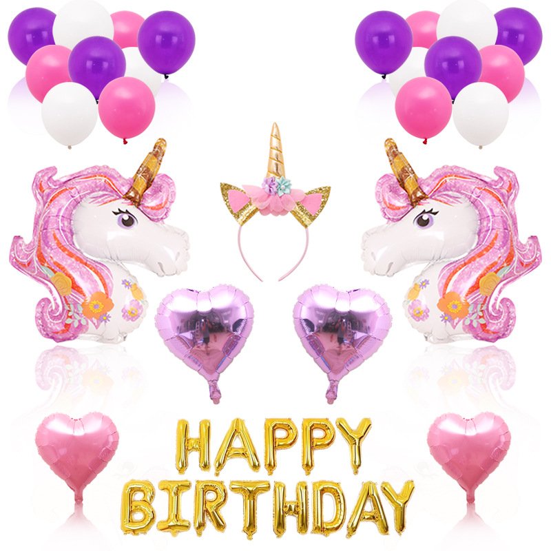 Cross-border best-selling unicorn headband balloon party supplies, children's birthday theme decoration, aluminum film background wall Cross-border best-selling unicorn headband balloon party supplies, children's birthday theme decoration, aluminum film background wall