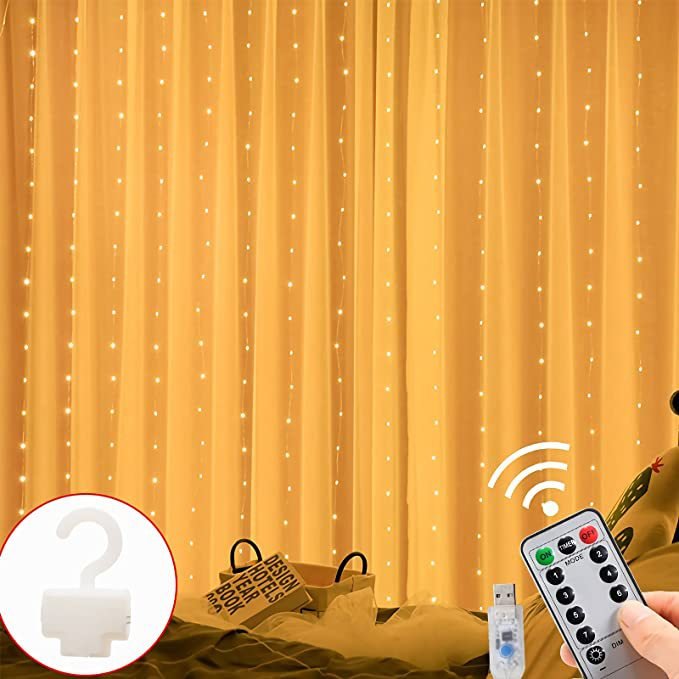 LED copper wire light curtain string lights, USB remote control, 33 with hooks, for Christmas, wedding, and bedroom decoration