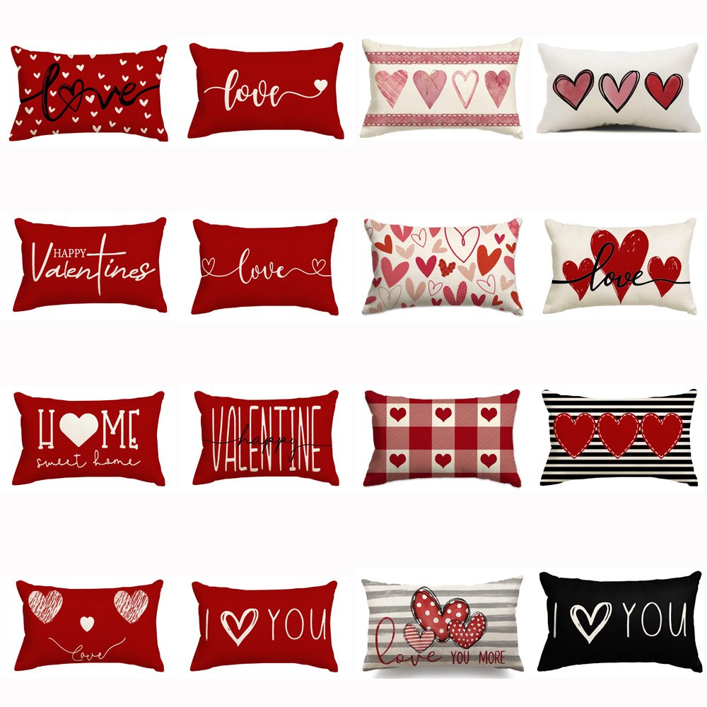 Cross-border Valentine's Day pillowcase, holiday atmosphere decoration, home sofa cushion cover, love heart printed bedroom cushion cover