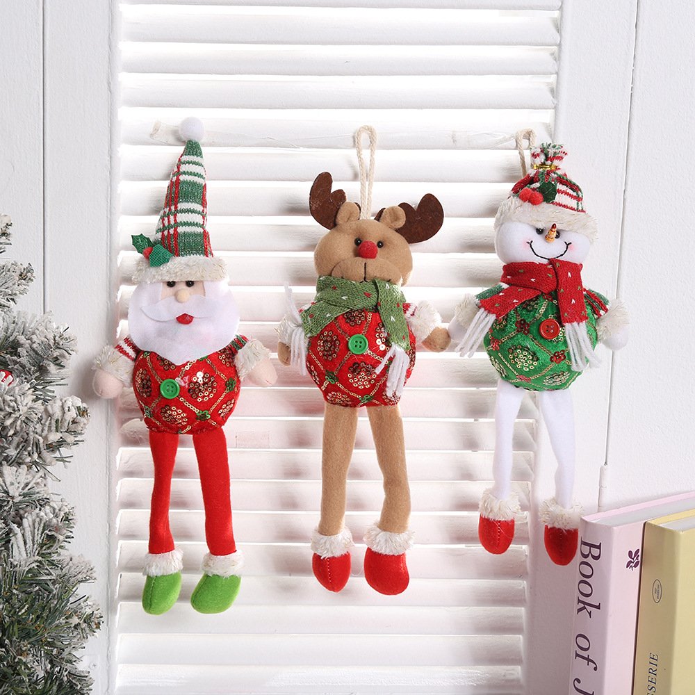 Christmas Ornament Long-Legged Santa Claus Hanging Decor - Festive Prop for Xmas Tree, Cute Plush Fabric Decoration