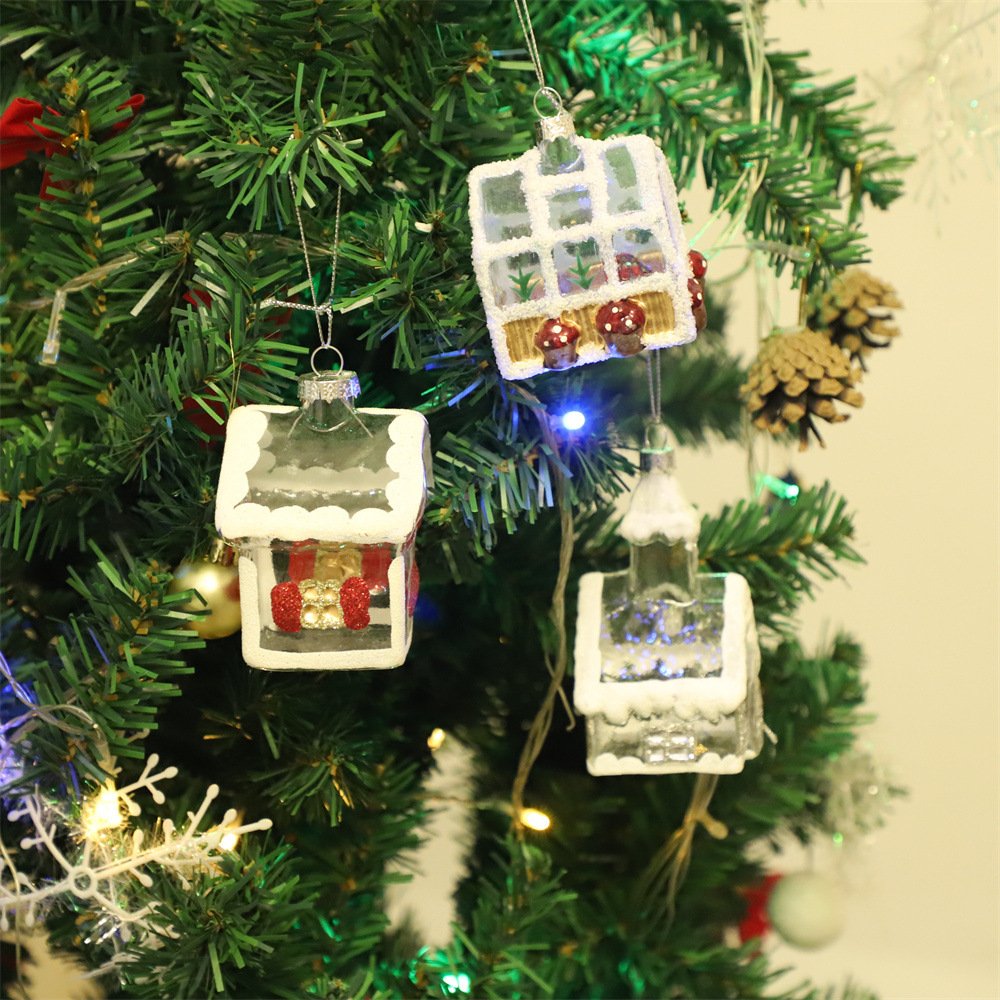 Creative Christmas Glass Snow House Ornament - Mini Hanging Decor for Xmas Tree, Festive Glassware Decoration - Image 6